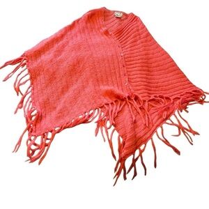 April Cornell Coral Asymmetrical Knit Poncho with Fringe-Tiny Beads throughout